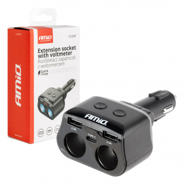 Rozdělovač rozbočovač zásuvky zapalovače 2x USB 1x USB-C 12V 24V + voltmetr Rozdělovač rozbočovač zásuvky zapalovače 2x USB 1x USB-C 12V 24V + voltmetr