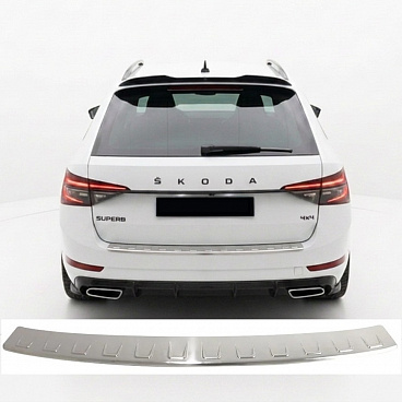 Nerez broušený kryt horní hrany zadního nárazníku Škoda Superb III Combi 2015–2024 Nerez broušený kryt horní hrany zadního nárazníku Škoda Superb III Combi 2015–2024