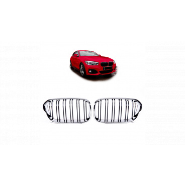 Gril BMW 1 F20 F21 Facelift dvojité žebrování Chrom & Černá