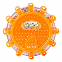 Automobilová nouzová lampa akumulátorová s funkcí LED svítilny 12SMD+3SMD 650mAh (BATT) červená AMIO-04673