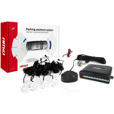 Parkovací systém s akustickou signalizací 8 bílých senzorů (předek + zadek) Parkovací systém s akustickou signalizací 8 bílých senzorů (předek + zadek)