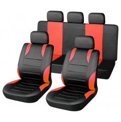 Potahy sedadel sada Sport červené airbag (2x přední sedadlo a zadní sedadla, 5x opěrka hlavy)