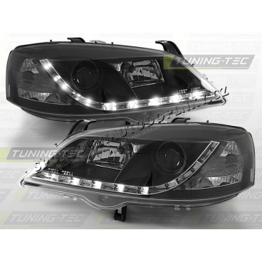 OPEL ASTRA G 1997-04 PŘEDNÍ ČÍRÁ SVĚTLA DAYLIGHT LED BLACK