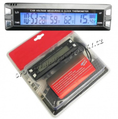 Teploměr IN/OUT - osvětlený s indikatorem napětí 12V (modré nebo oranžové podsvícení)