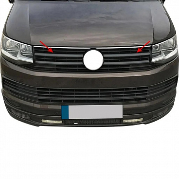 Nerez horní zrcadlově černé lišty přední masky Omtec VW T6 2015–2019 Highline – 2 ks Nerez horní zrcadlově černé lišty přední masky Omtec VW T6 2015–2019 Highline – 2 ks