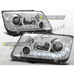 VW BORA 1998-05 PŘEDNÍ ČÍRÁ SVĚTLA DAYLIGHT LED CHROME