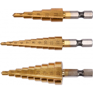 Sada stupňovitých kuželových vrtáků 3-20mm Sada stupňovitých kuželových vrtáků 3-20mm