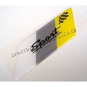 Masivní plastický samolepící znak SPORT žlutý  10x2,5 cm na kufr auta