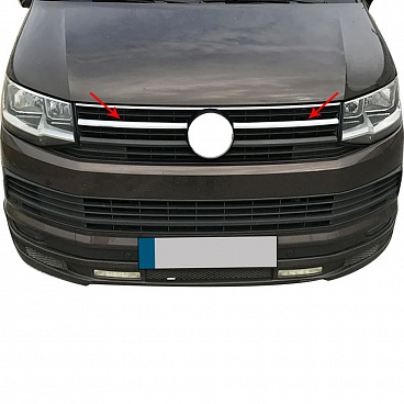 Nerezové leštěné horní lišty přední masky Omtec pro VW T6 2015–2019 Highline – 2 ks Nerezové leštěné horní lišty přední masky Omtec pro VW T6 2015–2019 Highline – 2 ks