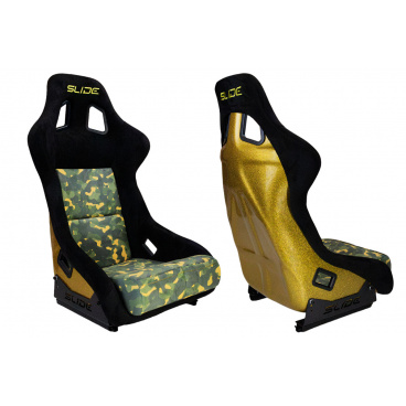Sportovní křeslo SLIDE KS2 Premium Camouflage Dark Green Velur & Yellow Glitter