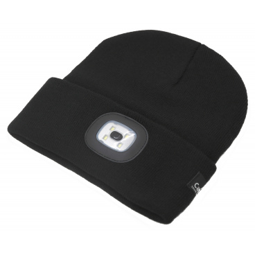 Čepice BLACK s LED svítilnou USB nabíjení