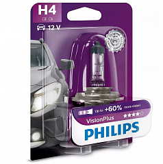 Halogenová žárovka Philips Vision Plus H4 12V 60/55W +60% 1 ks