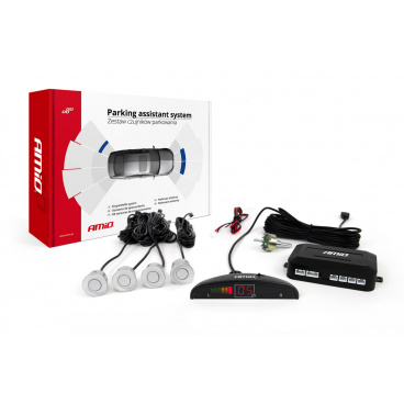 Sada parkovacích senzorů LED se 4 stříbrnými senzory AMIO-01564 Sada parkovacích senzorů LED se 4 stříbrnými senzory AMIO-01564