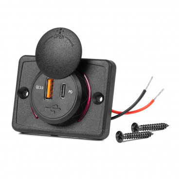 Vodotěsná automobilová nabíječka s USB porty, čtvercová USB + USB-C QC3.0 12V 24V Vodotěsná automobilová nabíječka s USB porty, čtvercová USB + USB-C QC3.0 12V 24V