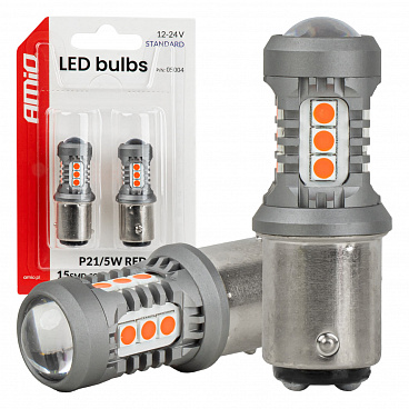 LED žárovky STANDARD BAY15D P21/5W 3030 15SMD červené 12V 24V