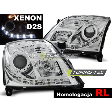 OPEL VECTRA C 04.2002-08.2005 PŘEDNÍ ČÍRÁ SVĚTLA DAYLIGHT LED DRL D2S CHROME OPEL VECTRA C 04.2002-08.2005 PŘEDNÍ ČÍRÁ SVĚTLA DAYLIGHT LED DRL D2S CHROME