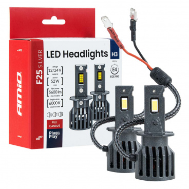 Automobilové LED žárovky F25 SILVER FULL CANBUS 52W H3 12V 24V AMIO-04702