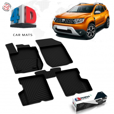 Gumový set 4D přesných autokoberců Dacia Duster 2018-24 4x4 včetně krytu zadní střední části Gumový set 4D přesných autokoberců Dacia Duster 2018-24 4x4 včetně krytu zadní střední části