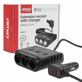 Rozgałęźnik gniazda zapalniczki z ładowarką 4xUSB-A QC3.0 PD 3.0 180 W AMIO-04835 Rozgałęźnik gniazda zapalniczki z ładowarką 4xUSB-A QC3.0 PD 3.0 180 W AMIO-04835