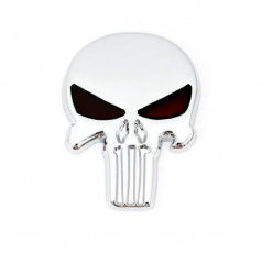 Samolepící kovový znak LEBKA  (chrom, černé oči ) 75x55 mm