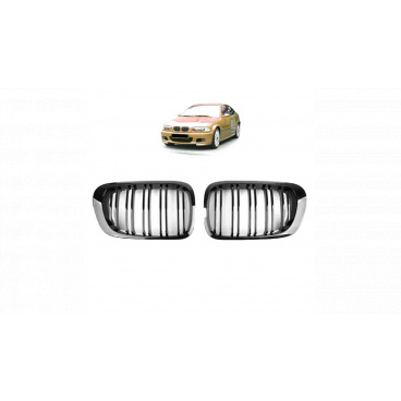Gril BMW 3 E46 dvojité žebrování Lesklá černá Gril BMW 3 E46 dvojité žebrování Lesklá černá