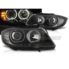 BMW E90 / E91 03.2005-2011 přední čirá světla Angel Eyes LED black indicator