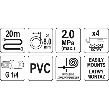 Naviják automatický se vzduchovou hadicí 8mm, 20m