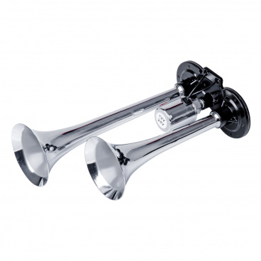 Klakson zvukový signál fanfára dvojitá chrom 12V 24V Klakson zvukový signál fanfára dvojitá chrom 12V 24V