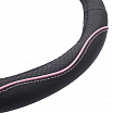 Potah volantu kožený, černý - růžový 37-39 cm