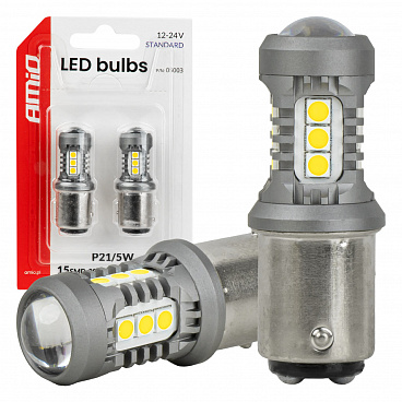 LED žárovky STANDARD BAY15D P21/5W 3030 15SMD bílé 12V 24V AMIO-05003 LED žárovky STANDARD BAY15D P21/5W 3030 15SMD bílé 12V 24V AMIO-05003