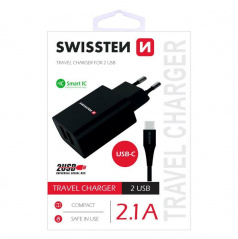 Síťová nabíječka SWISSTEN IC 2,1A USB/TYPE C + datový kabel USB/TYPE C