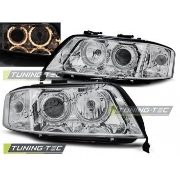 AUDI A6 06.2001-05.2004 PŘEDNÍ ČÍRÁ SVĚTLA ANGEL EYES CHROME